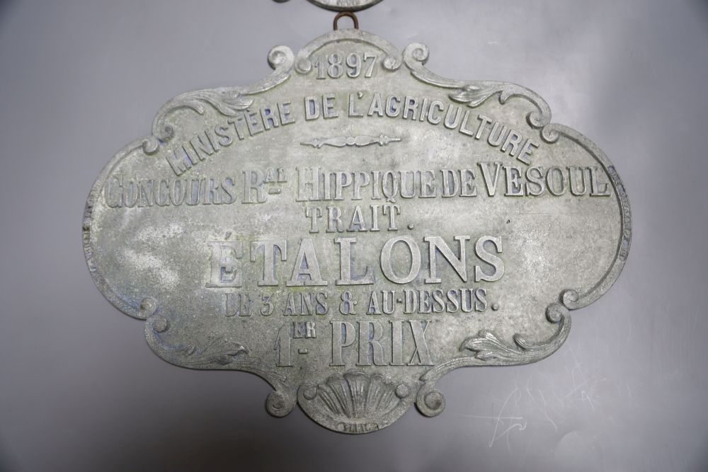 Two late 19th century French Ministere de lAgriculture plaques, length 35cm